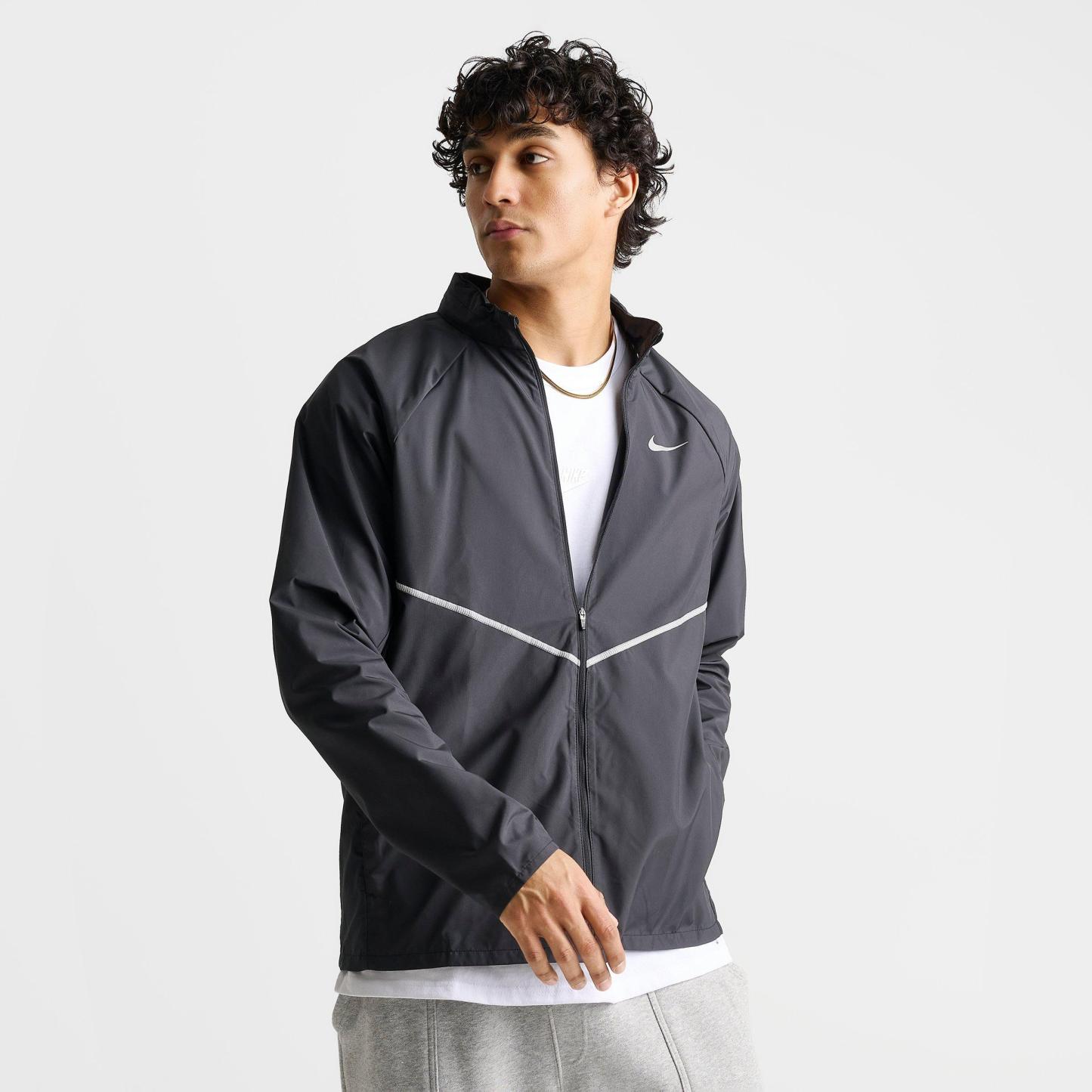 Men's Nithtke Miler Repel UV Protection Full-Zip Running Jacket - Black/Black/Reflective Silver