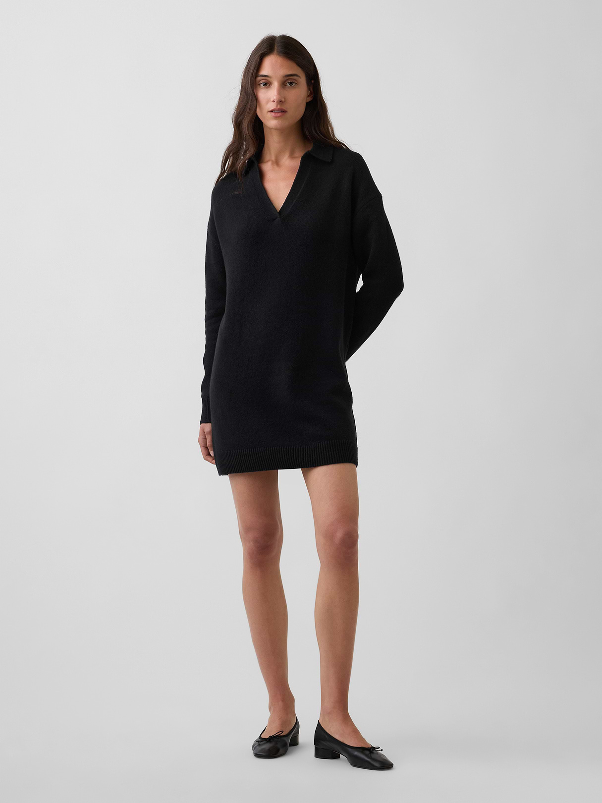 CashSoft Oversized Polo Sweater Mini Dress - Black