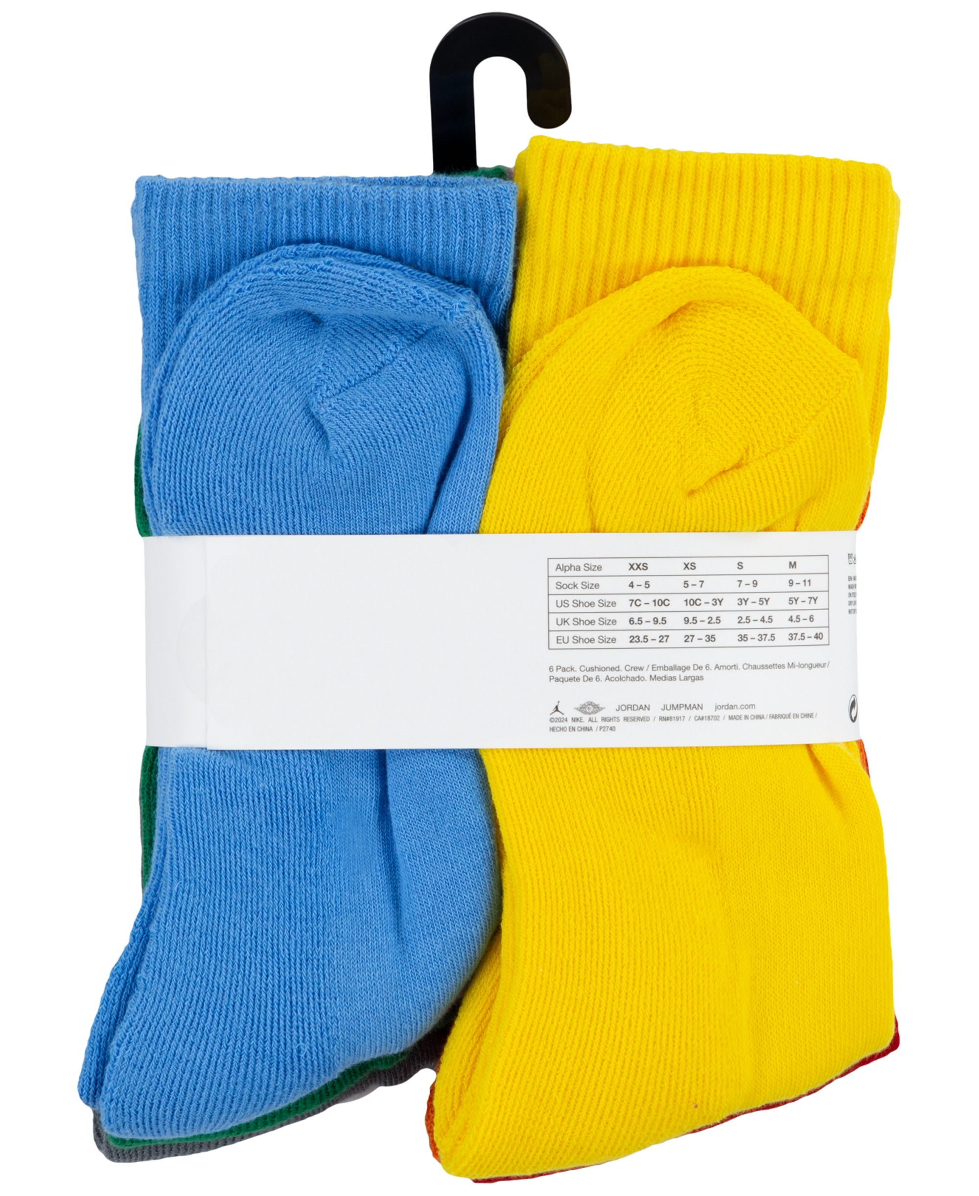 Jordan Boys' and Girls' 5-11 Everyday Essentials Crew Socks, 6-Pack - Starfish