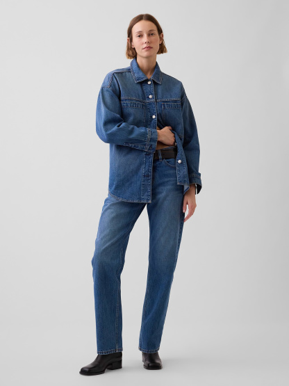 Mid Rise Straight Taper Jeans - Medium indigo