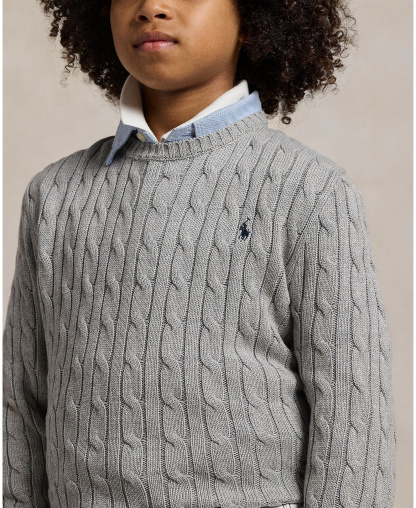 Polo Ralph Lauren Boys' 8-20 Cable-Knit Cotton Sweater - Andover Heather