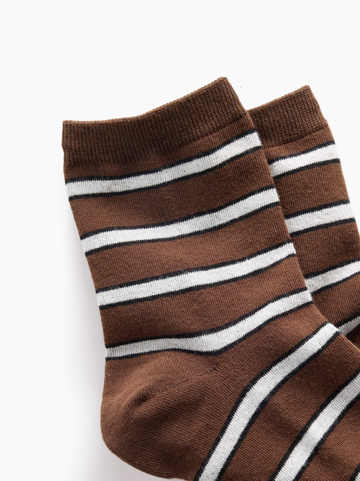 Stripe Half Crew Socks - Brown stripe