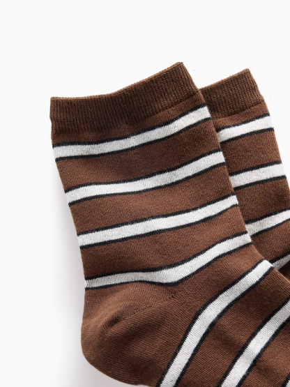 Stripe Half Crew Socks - Brown stripe