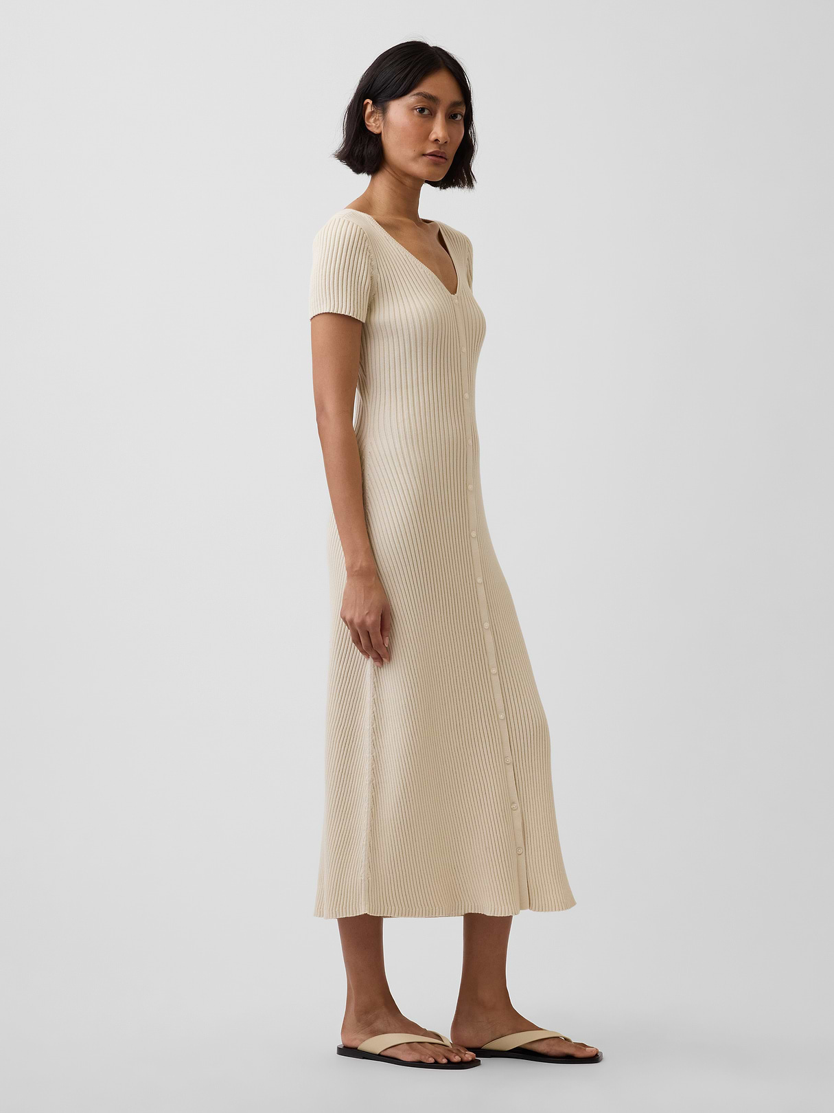 100% Cotton Rib Sweater Maxi Dress - Oatmeal heather beige