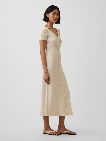 100% Cotton Rib Sweater Maxi Dress - Oatmeal heather beige