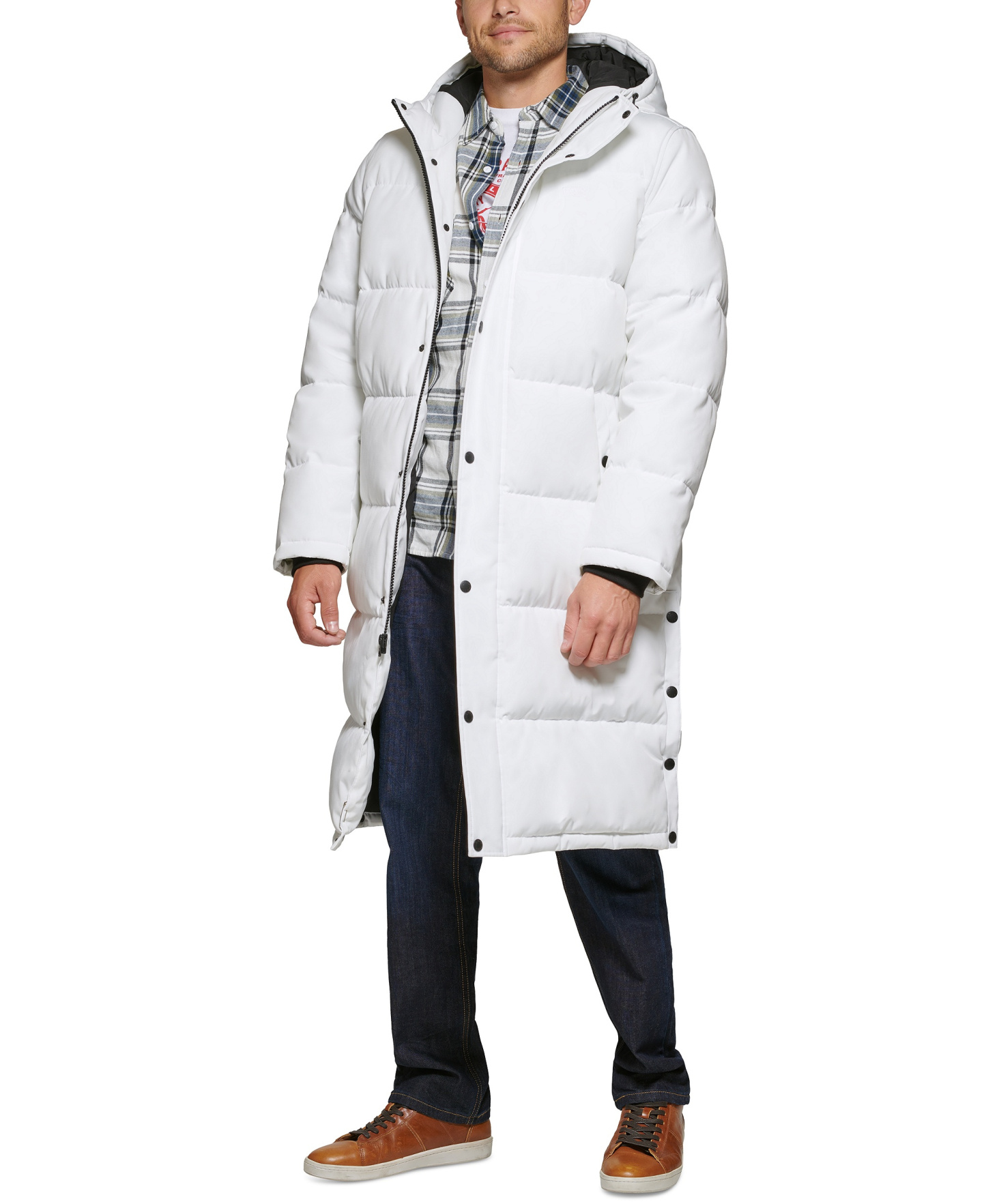 Levi's Men's Quilted Extra Long Parka Jacket - White