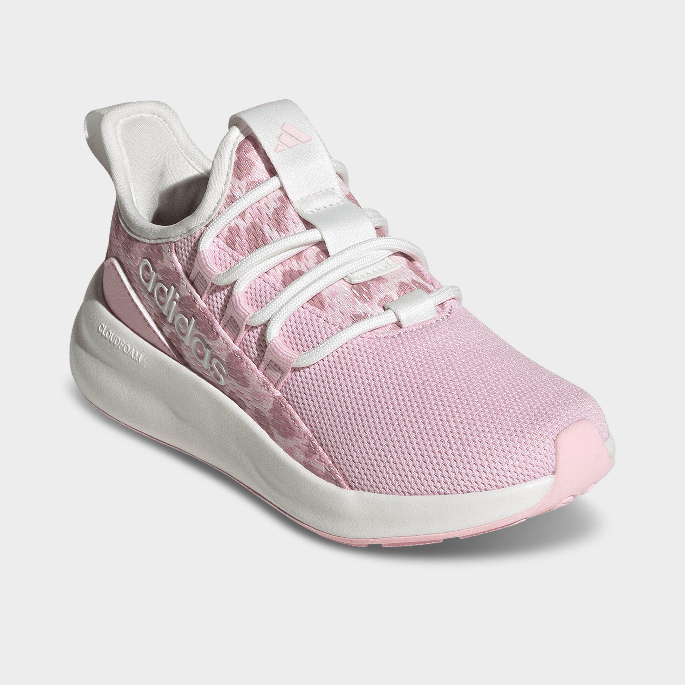 Girls' Little Kids' and Big Kids' adidas Lite Racer Adapt 8.0 Stretch Lace Casual Shoes - Part 1 - Core White/Distilled Pink/Clear Pink - Both shoes facing left