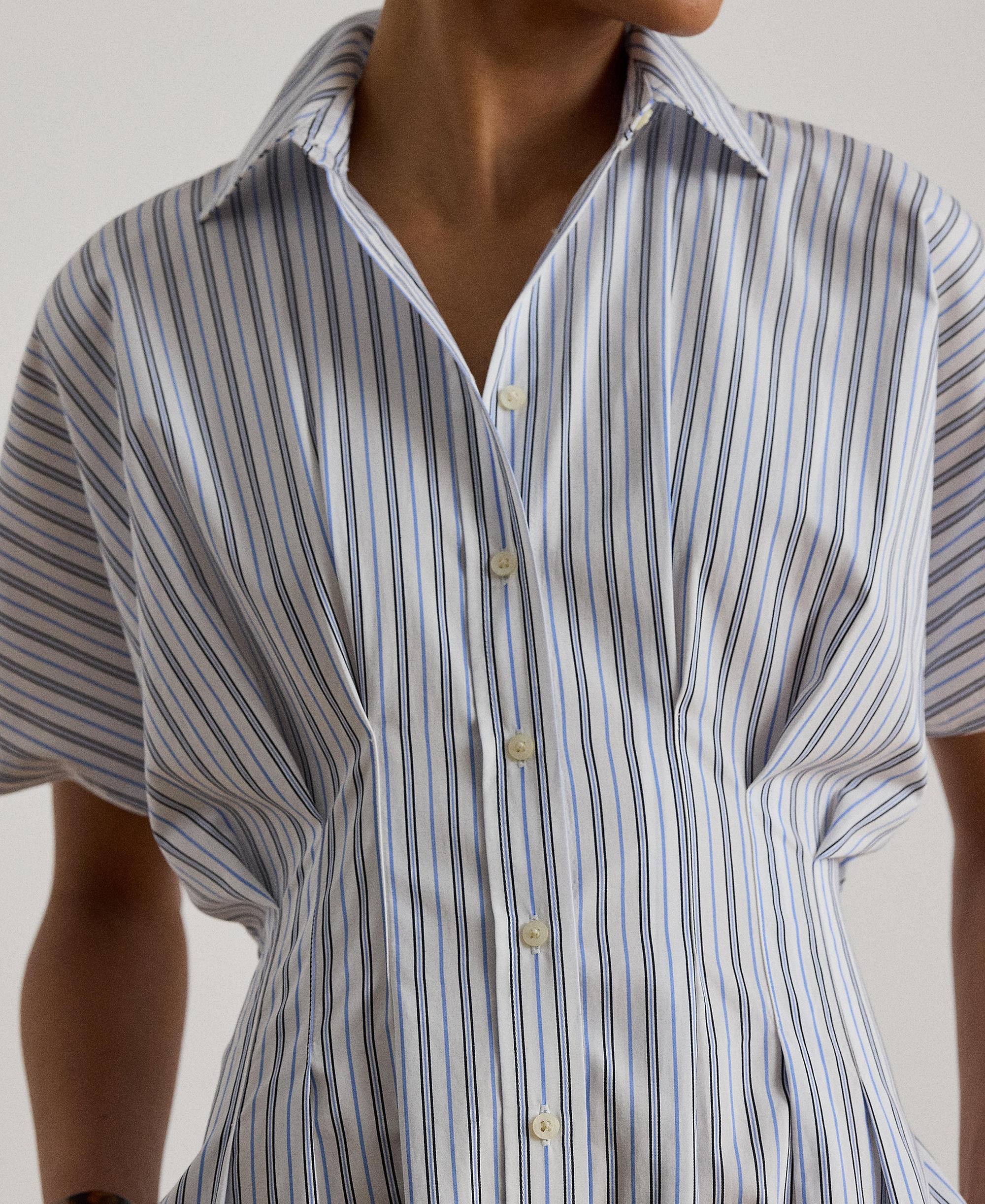 Lauren Ralph Lauren Women's Point Collar Striped Pleated Broadcloth Shirt-Dress - Blue Multi