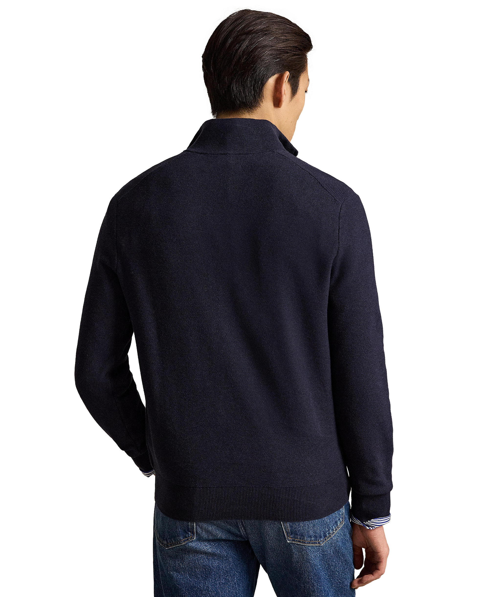 Polo Ralph Lauren Men's Mesh-Knit Cotton Quarter-Zip Sweater - Navy Heather
