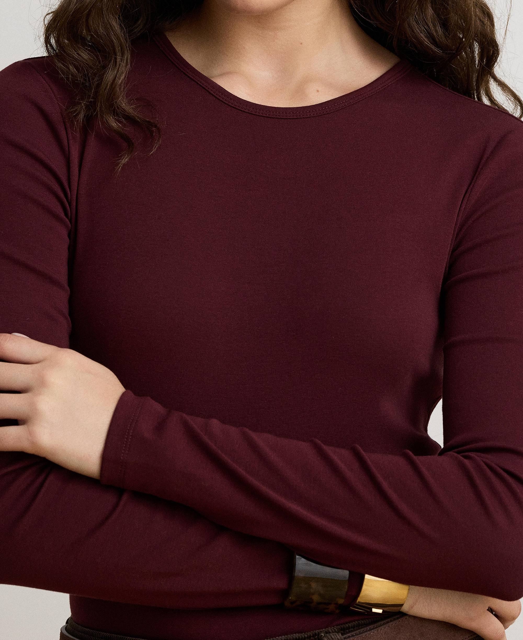 Lauren Ralph Lauren Cotton-Blend Long-Sleeve Top - Dark Garnet