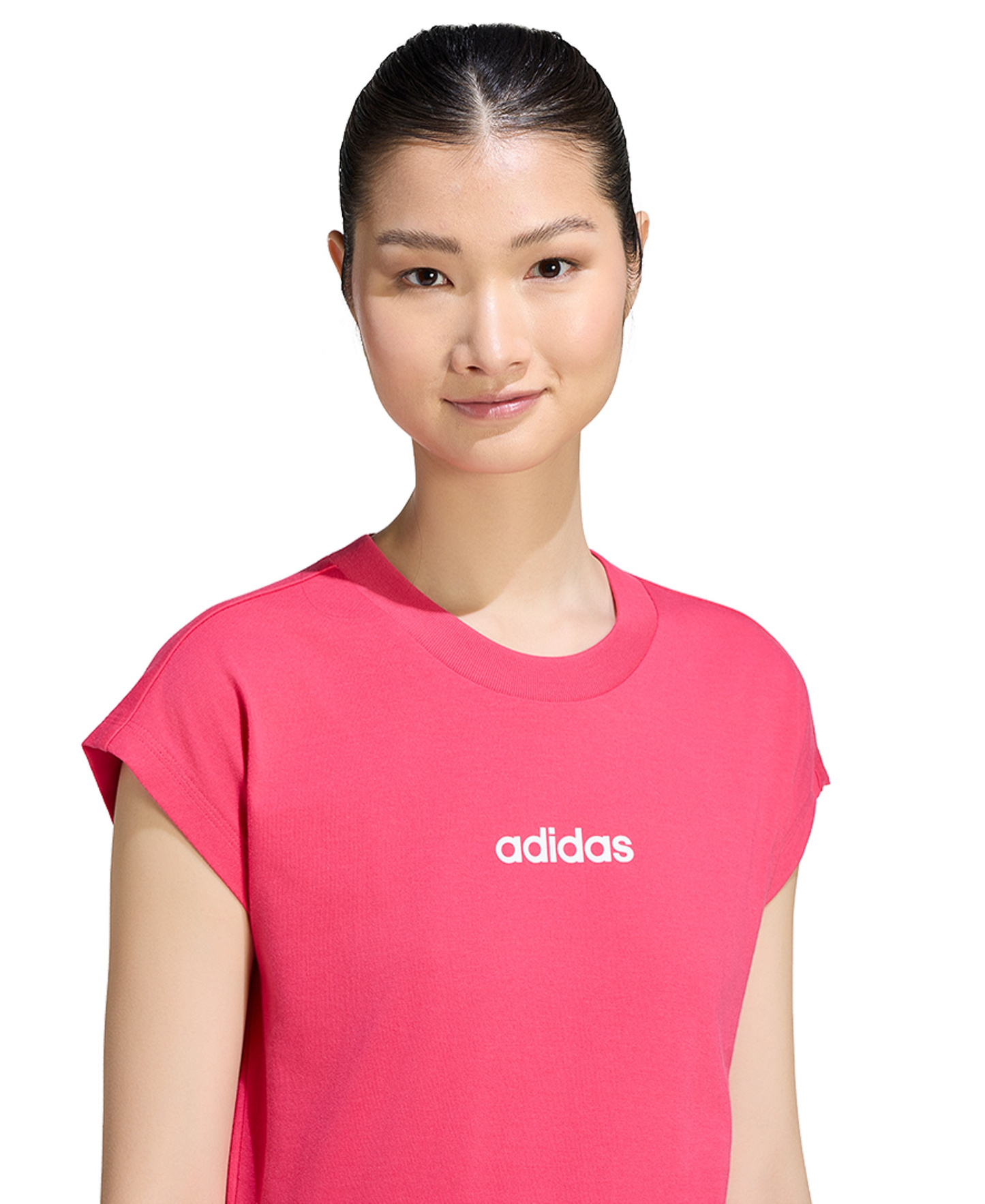 adidas Women's Essentials Linear Cotton T-Shirt - Power Pink/white
