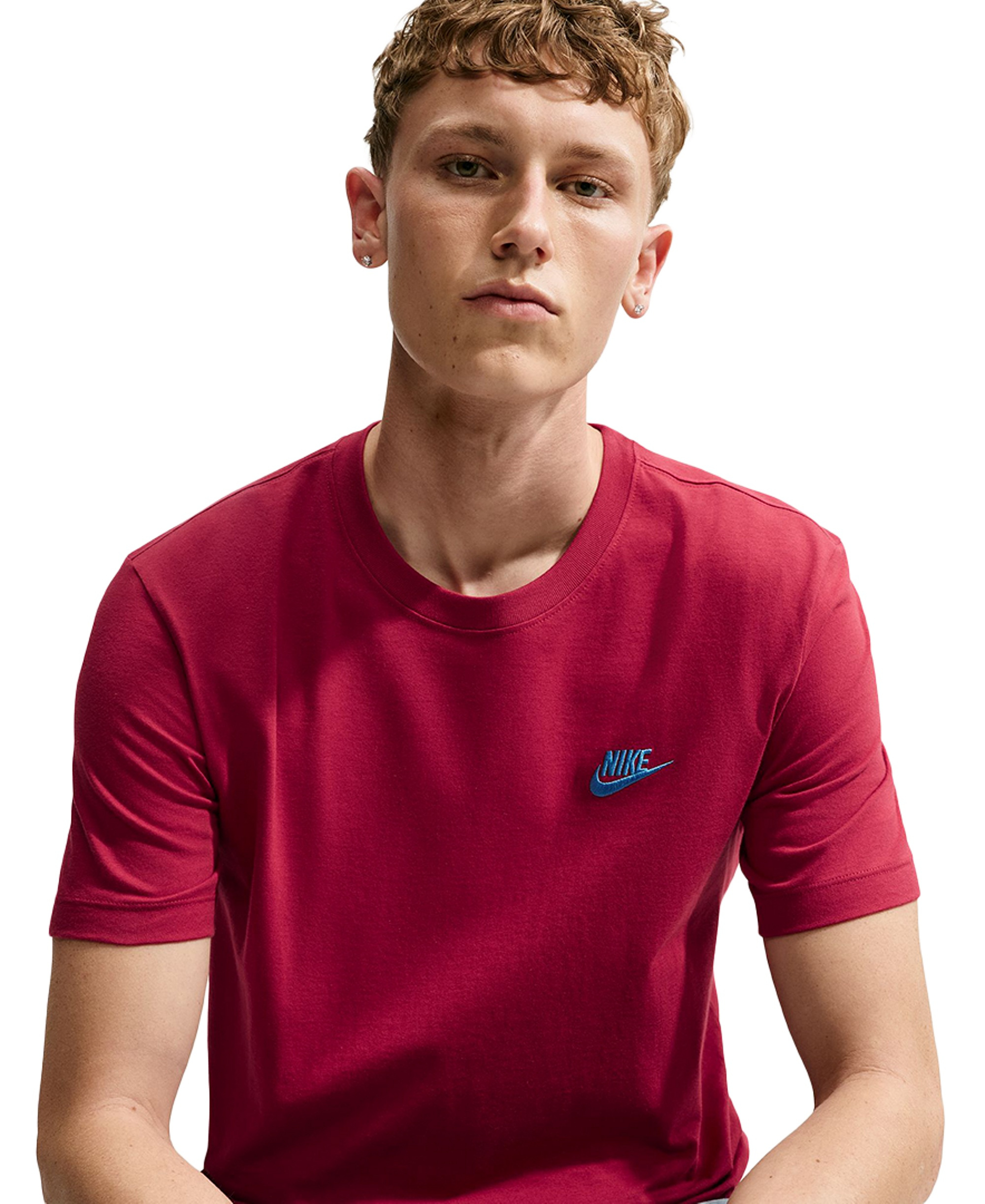 Nike Men's Sportswear Club Crewneck T-Shirt - Tough Red/Football Blue