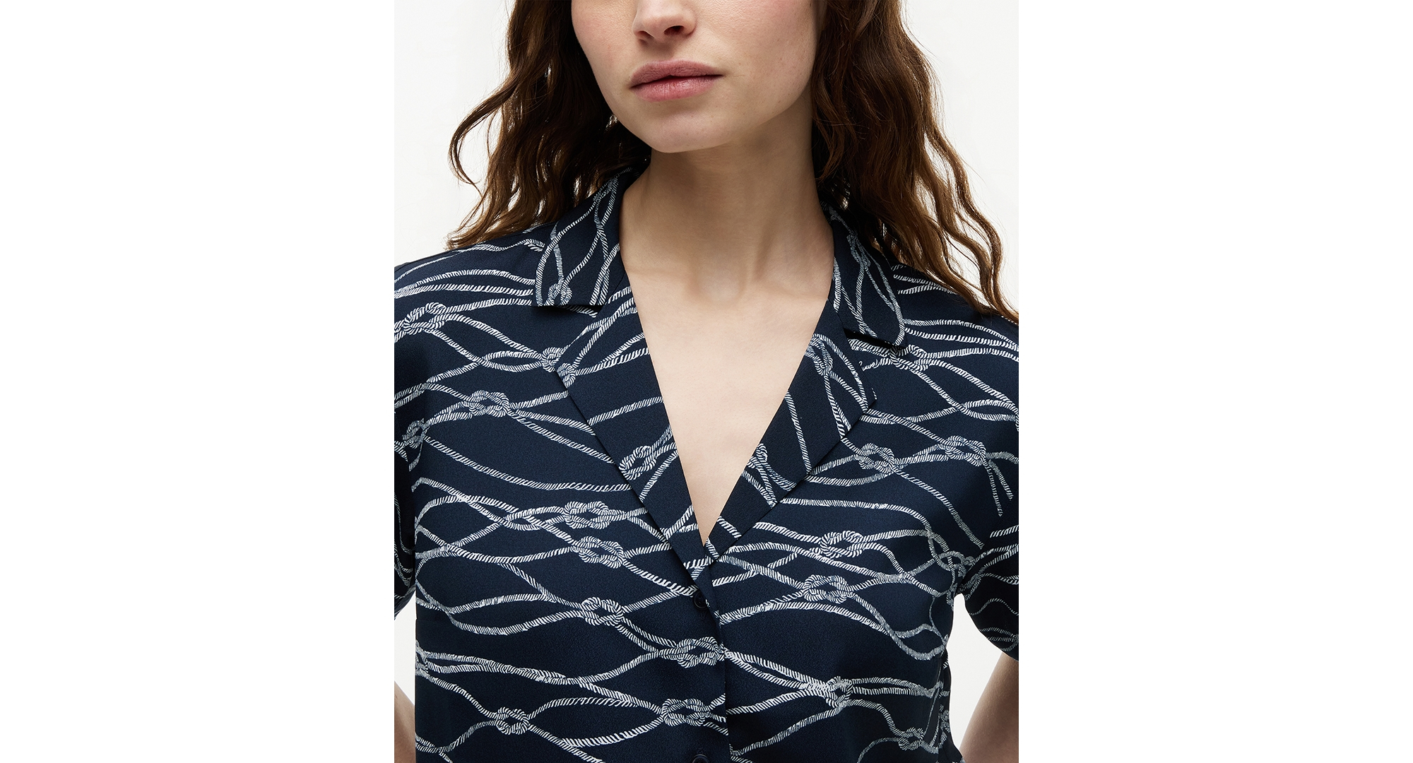 Tommy Hilfiger Women's Short-Sleeve Shirt - Handdrawn Rope Dark Night Navy