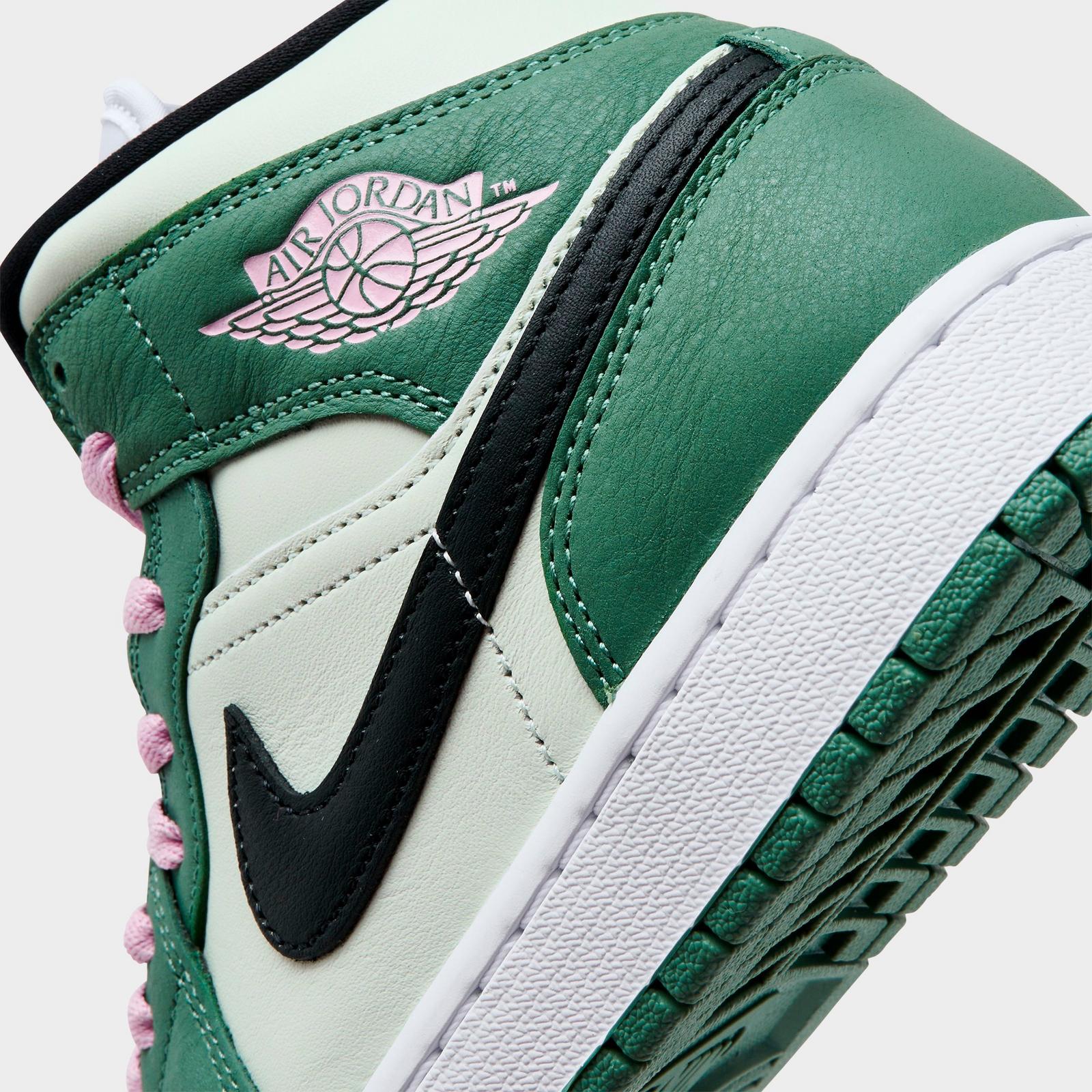 Women's Air Jordan Retro 1 Mid SE Casual Shoes - Dutch Green/Black/Barely Green/Arctic Pink - view 3