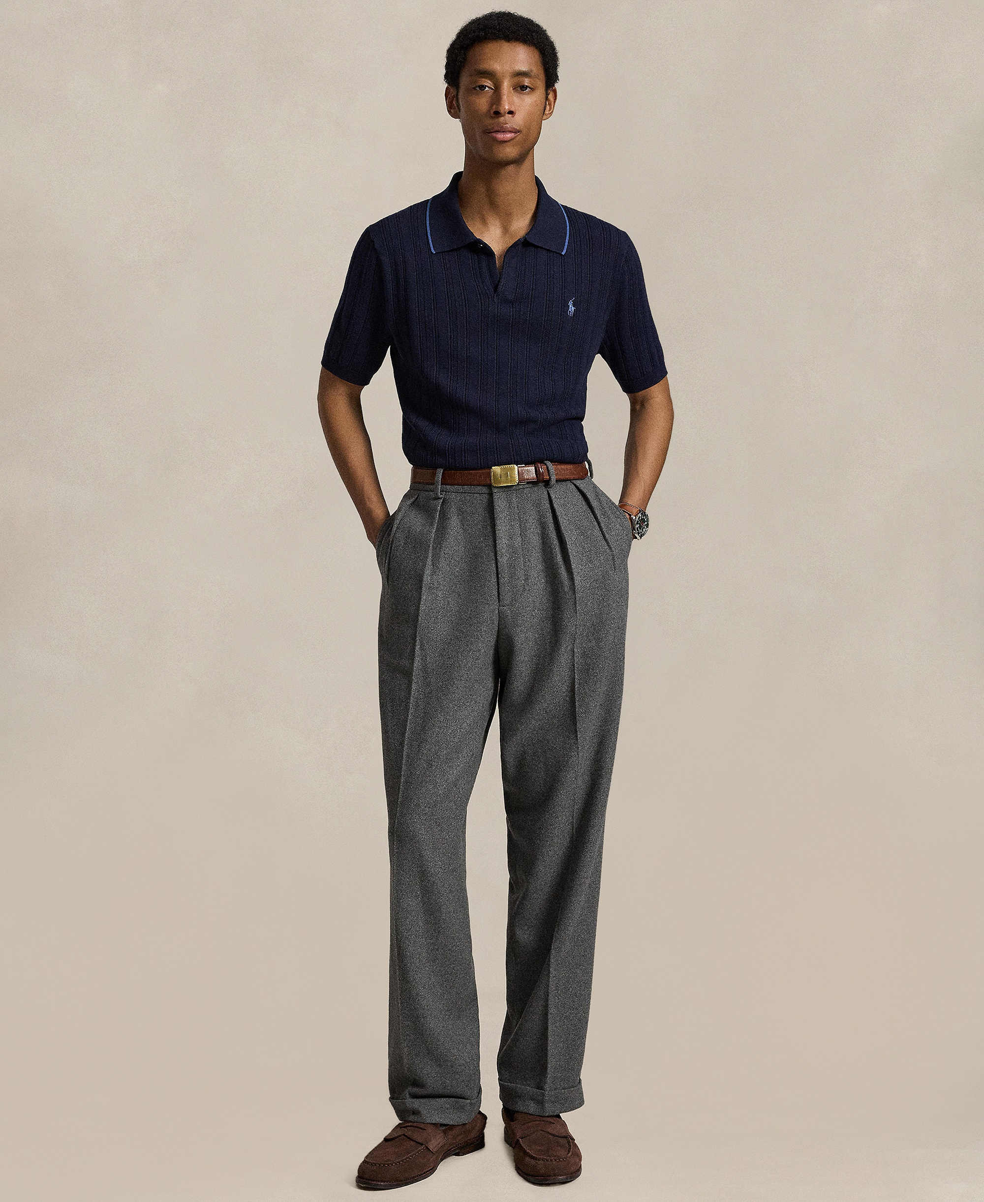 Polo Ralph Lauren Men's Textured Cotton Polo Shirt - Hunter Navy