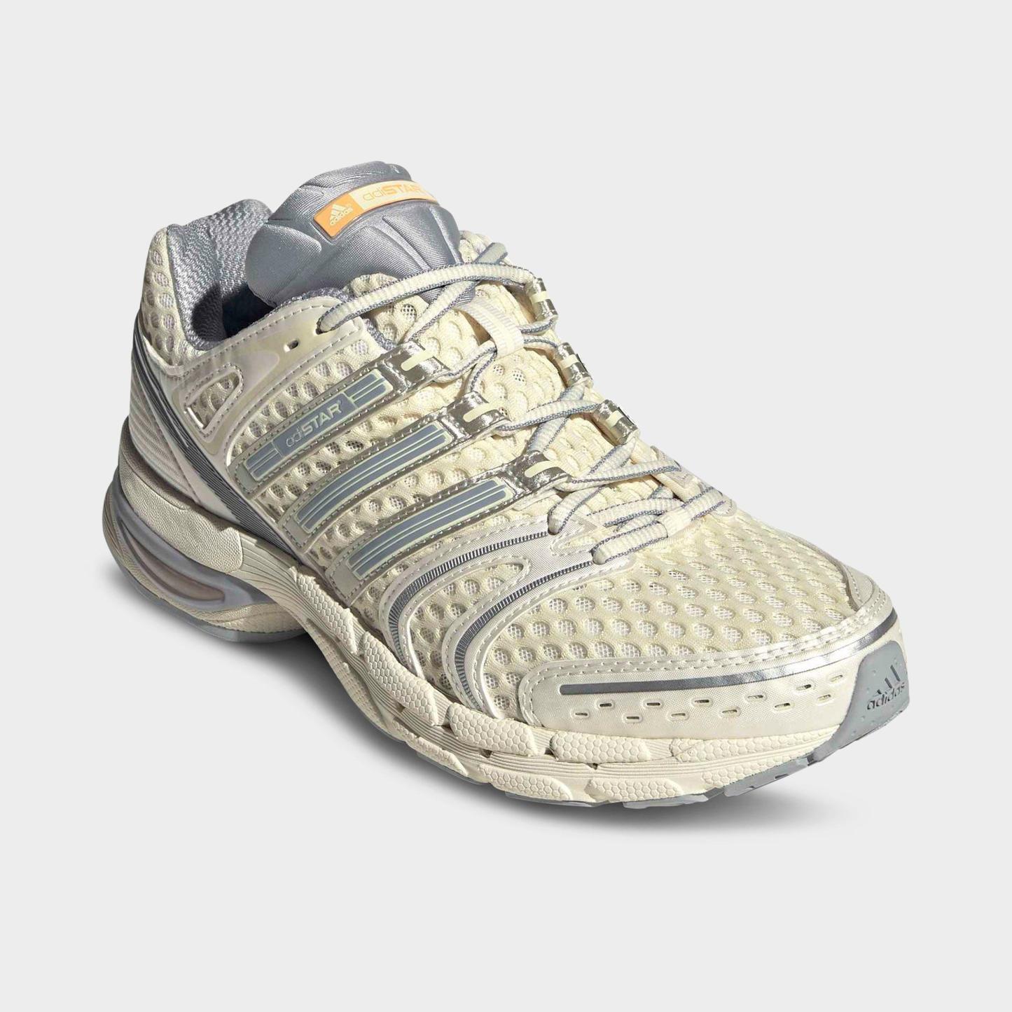 Men's adidas Adistar Control 5 Casual Shoes - Part 2 - Cloud White/Halo Silver/Acid Orange - Both shoes facing left