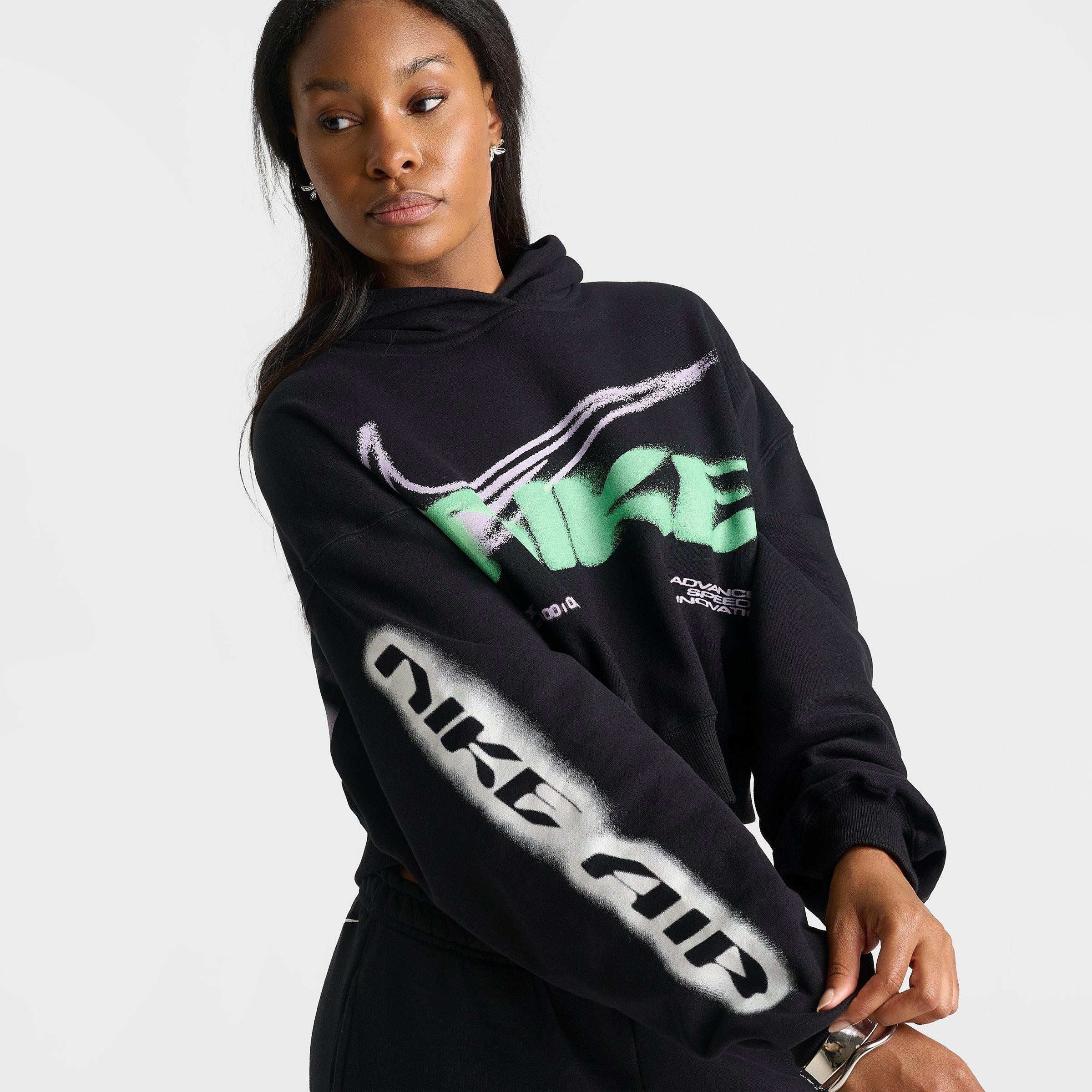Women's Nithtke Studio Fleece Medium-Weight Oversized Cropped Pullover Hoodie - Black/Sail
