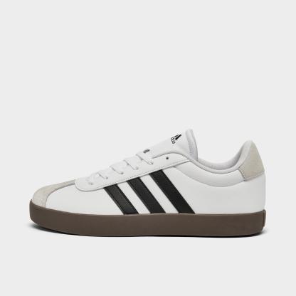 Big Kids' adidas VL Court 3.0 Skateboarding Casual Shoes - White/Black/Grey - Left shoe facing left. Outside of the shoe.