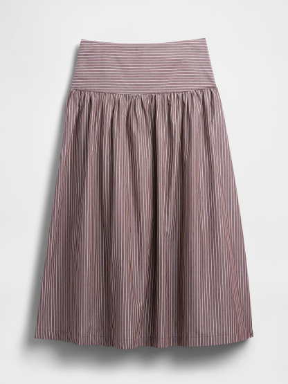 Poplin Drop-Waist Maxi Skirt - Brown stripe