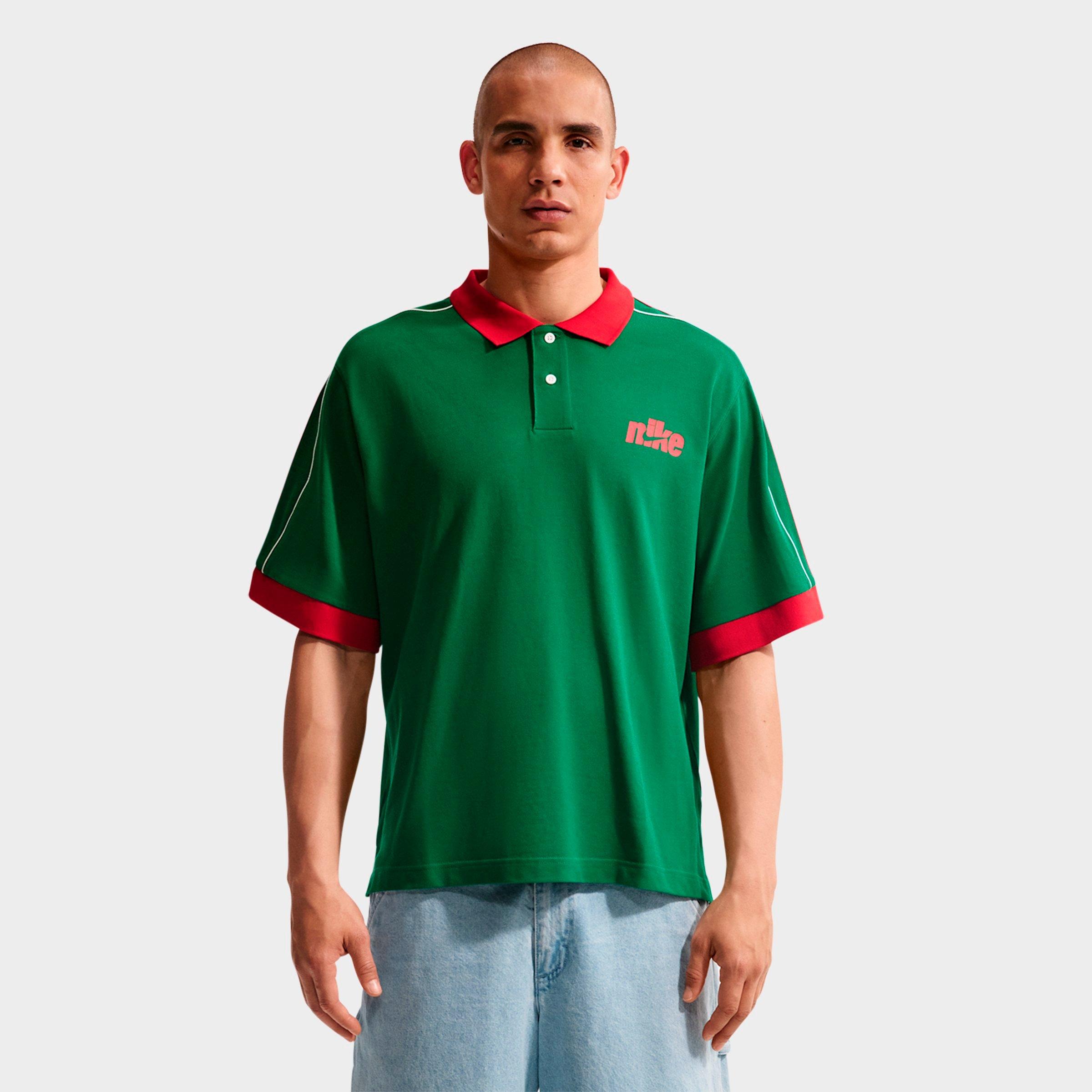 Men's Nithtke Sportswear Club Oversized Polo Shirt - Pine Green/University Red/Sail/University Red