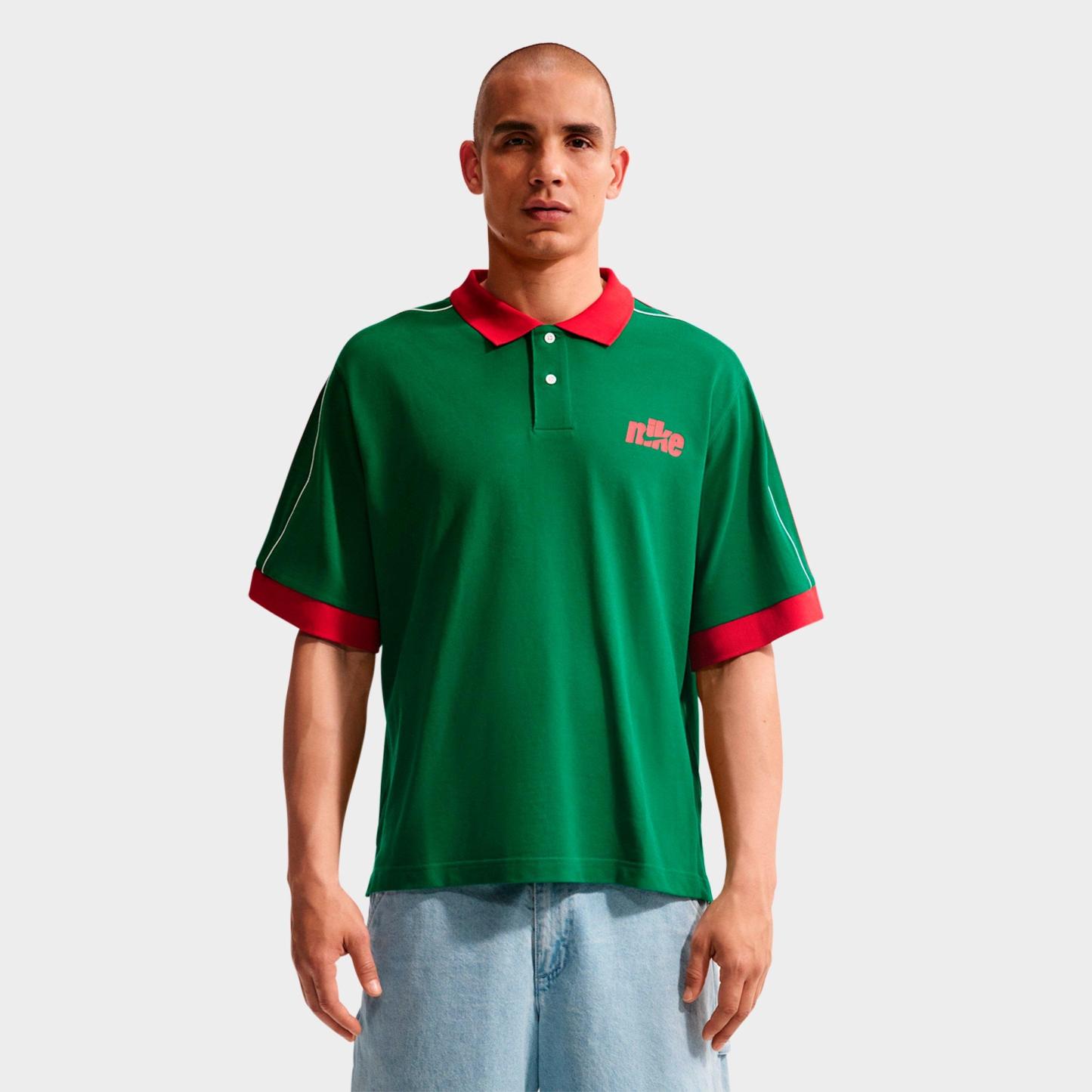 Men's Nithtke Sportswear Club Oversized Polo Shirt - Pine Green/University Red/Sail/University Red