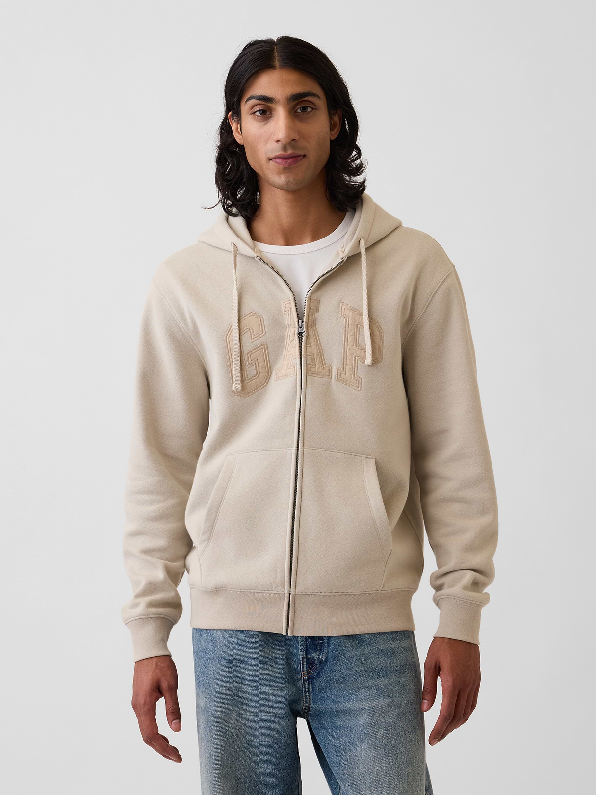 Adult VintageSoft Arch Logo Zip Hoodie - Moonstone beige