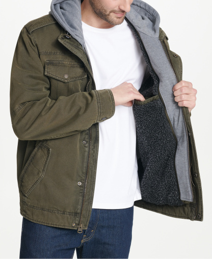 Levi's Men's Two Pocket Hooded Trucker Jacket - Olive