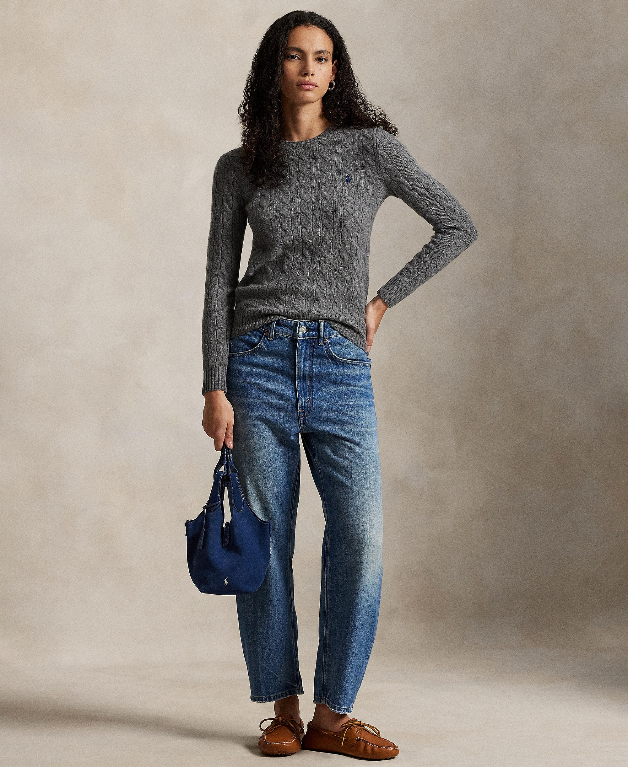 Polo Ralph Lauren Women's Cable Wool-Cashmere Crew Neck Sweater - Flannel Grey Heather
