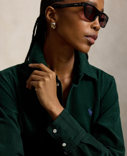 Polo Ralph Lauren Women's Corduroy Pleated Shirt Dress - Green
