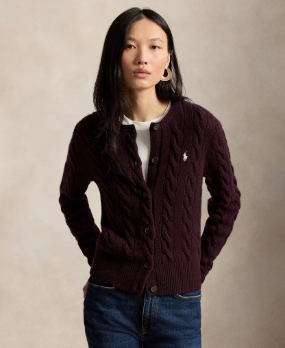Polo Ralph Lauren Women's Cable-Knit Wool-Cashmere Cardigan Sweater - Damson Melange