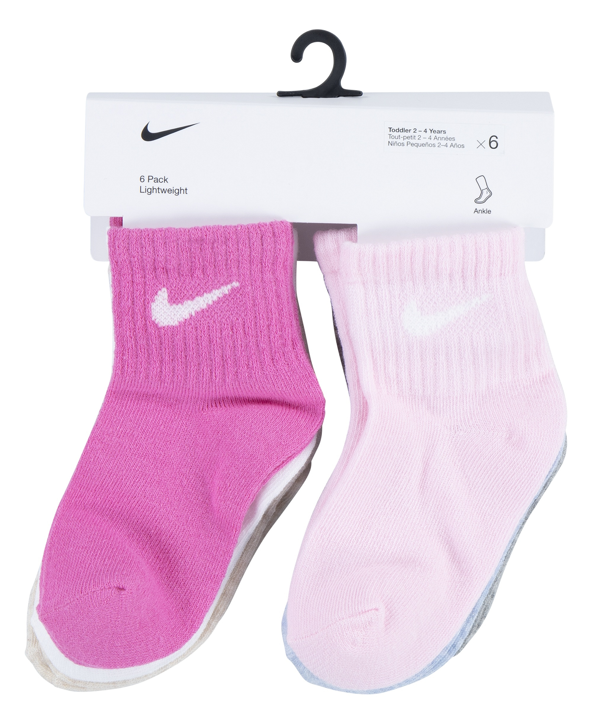 Nike Baby and Toddler Boys' and Baby Girls' Swoosh Ankle Socks, 6-Pack - Pink/White/Multi