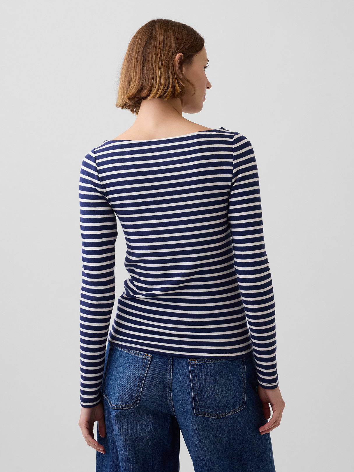 Modern Boatneck T-Shirt - Navy blue & white stripe