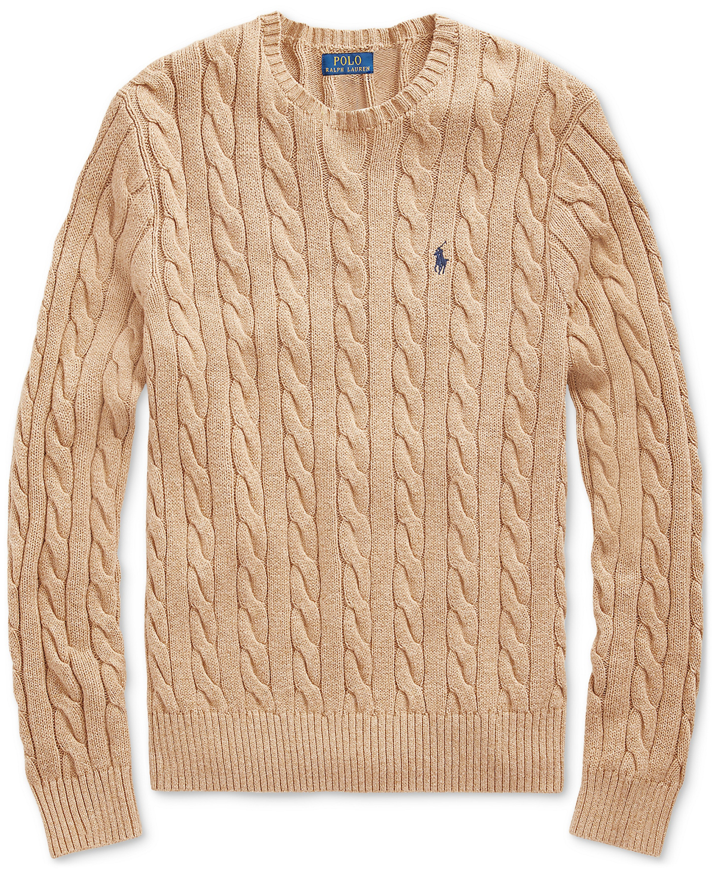 Polo Ralph Lauren Men's Cable-Knit Cotton Sweater - Camel Melange