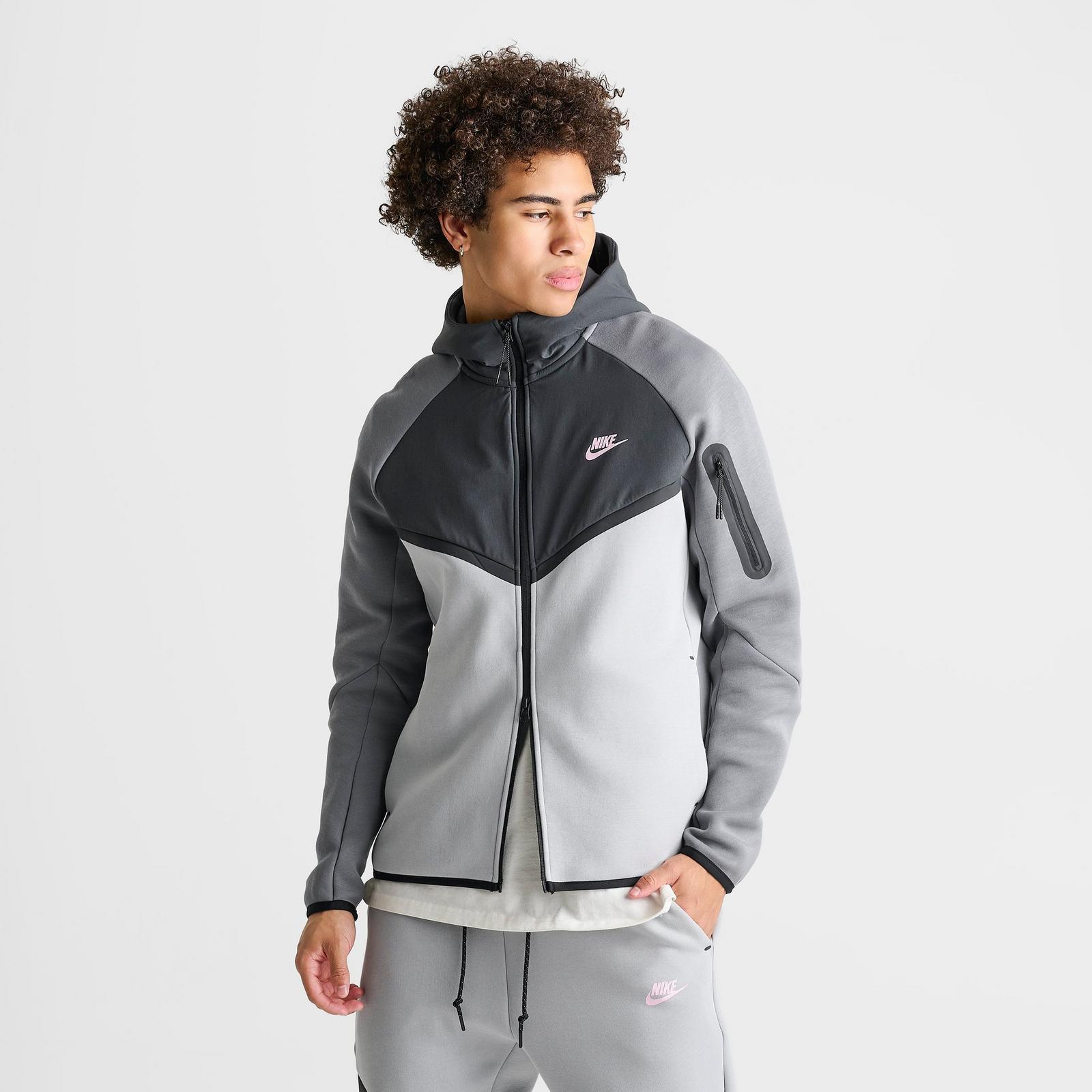Men's Nike Tech Fleece Windrunner Full-Zip Jacket - Light Smoke Grey/Anthracite/Pink Foam