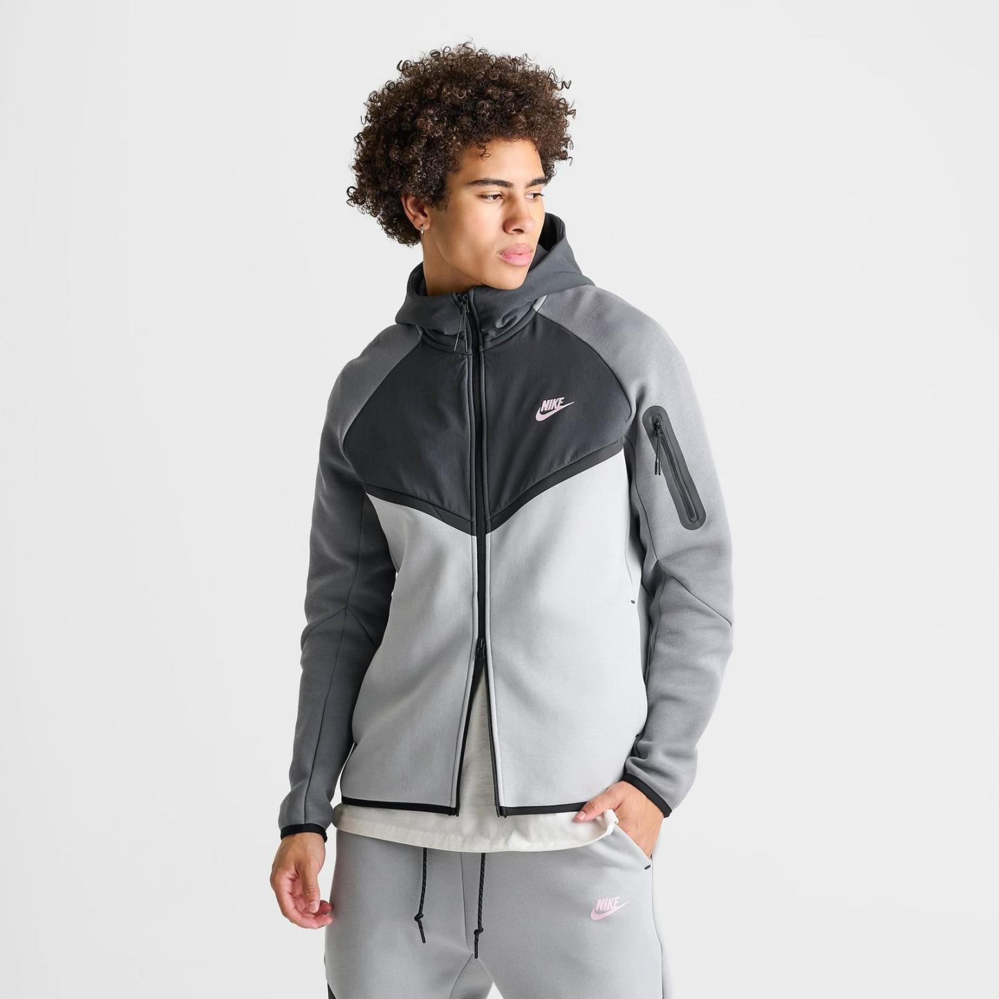 Men's Nike Tech Fleece Windrunner Full-Zip Jacket - Light Smoke Grey/Anthracite/Pink Foam