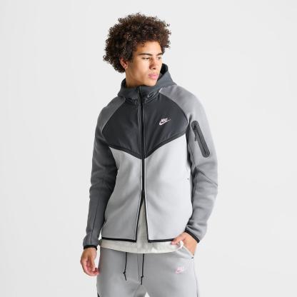 Men's Nike Tech Fleece Windrunner Full-Zip Jacket - Light Smoke Grey/Anthracite/Pink Foam