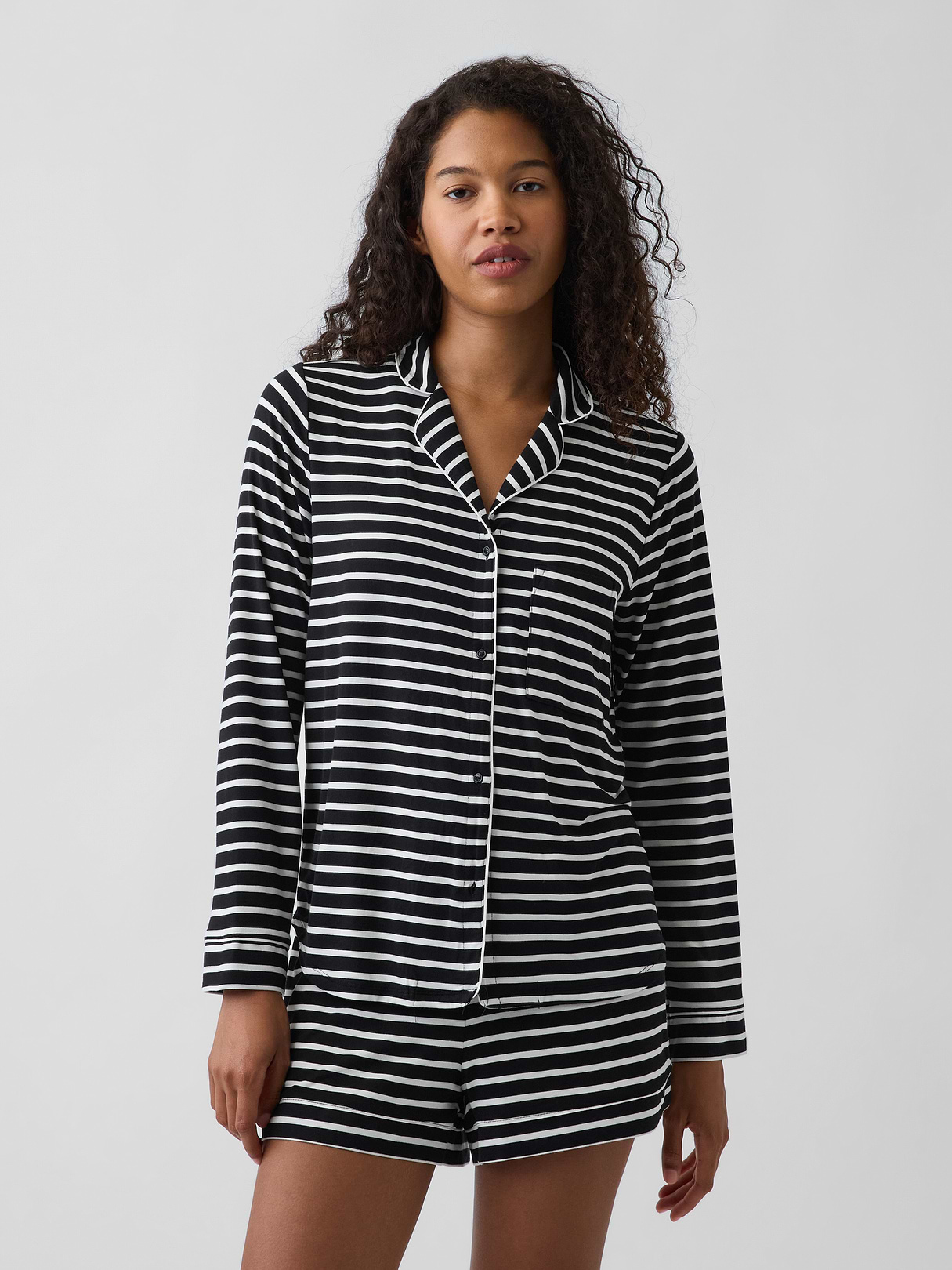 SoftMade Modal PJ Top - Black & white stripe