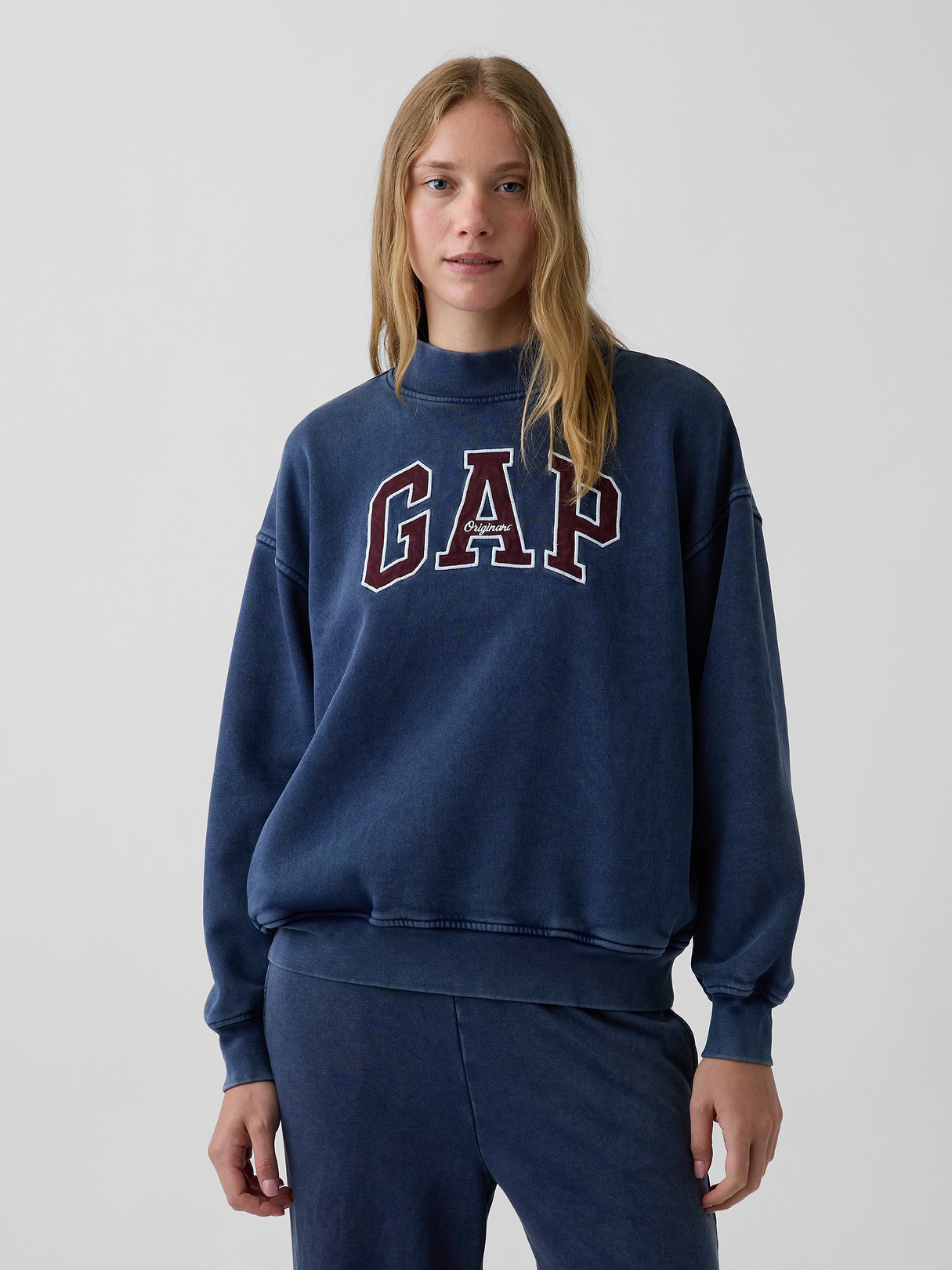 VintageSoft Oversized Mockneck Logo Sweatshirt - Navy blue