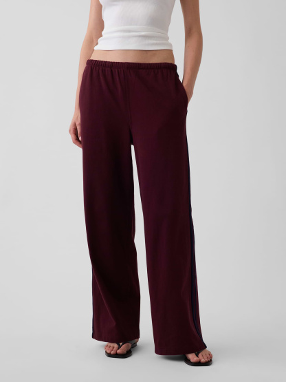 Knit Relaxed Track Pants - Noir red with navy stripe