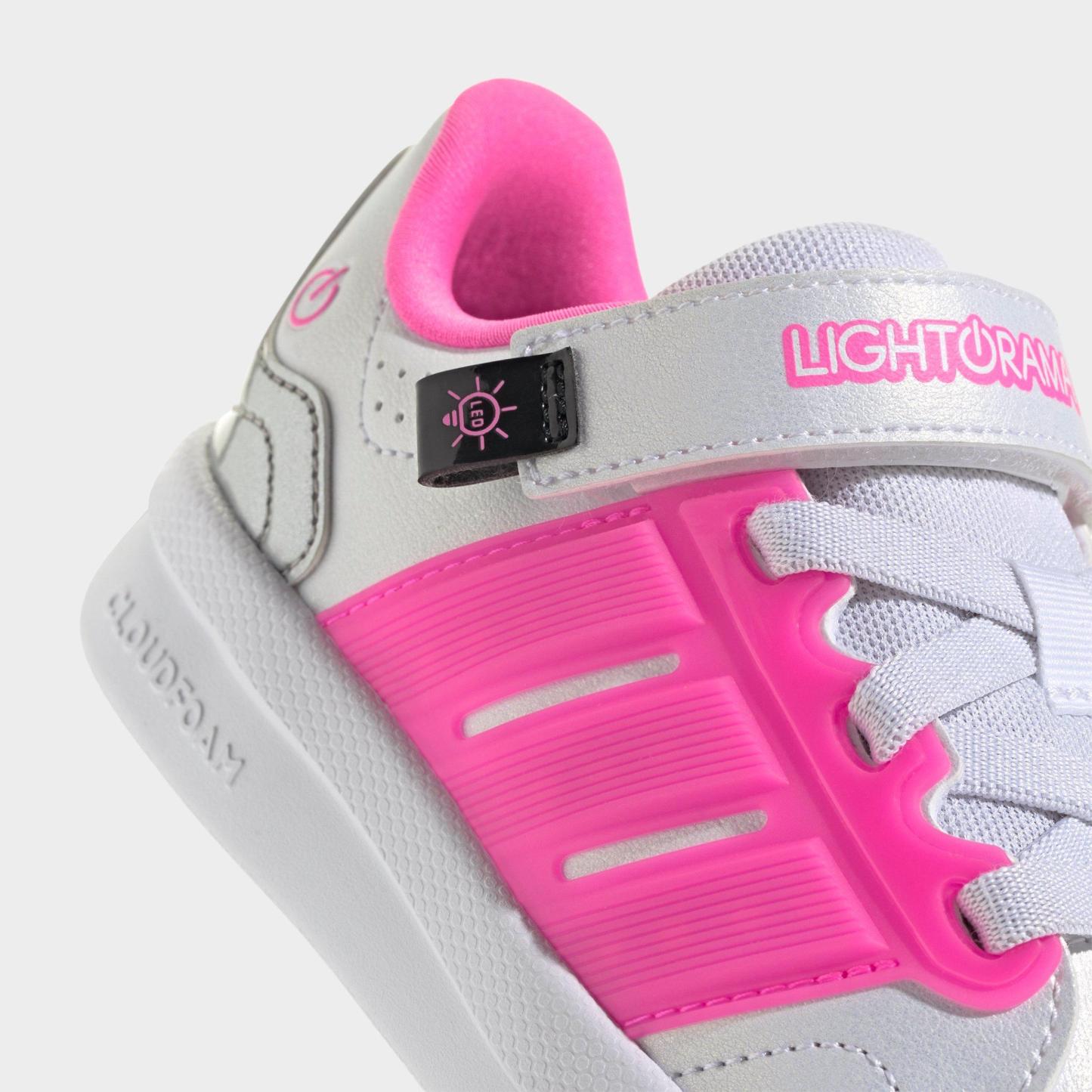 Little Kids' adidas x Minecraft Lightorama Court Stretch Lace Hook-And-Loop Casual Shoes - White/Lucid Pink/Silver Metallic - Detail shot