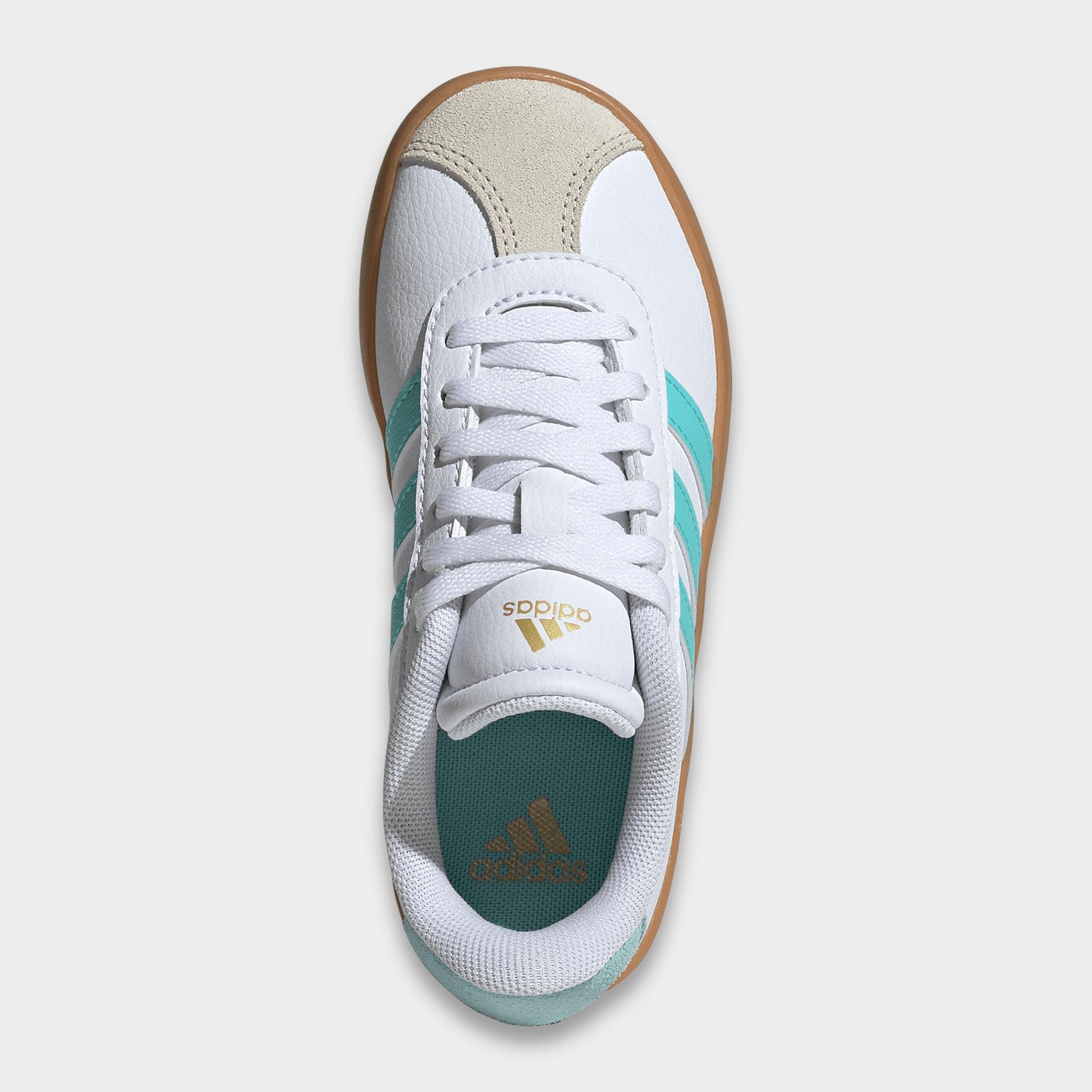 Big Kids' adidas VL Court 3.0 Skateboarding Casual Shoes - Cloud White/Flash Aqua/Alumina - Top view