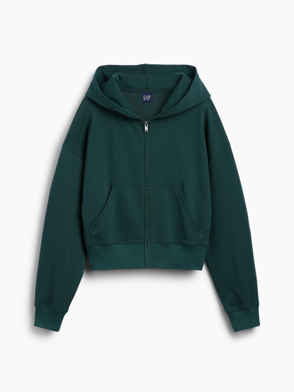 VintageSoft Terry Oversized Wedge Zip Hoodie - Dark green