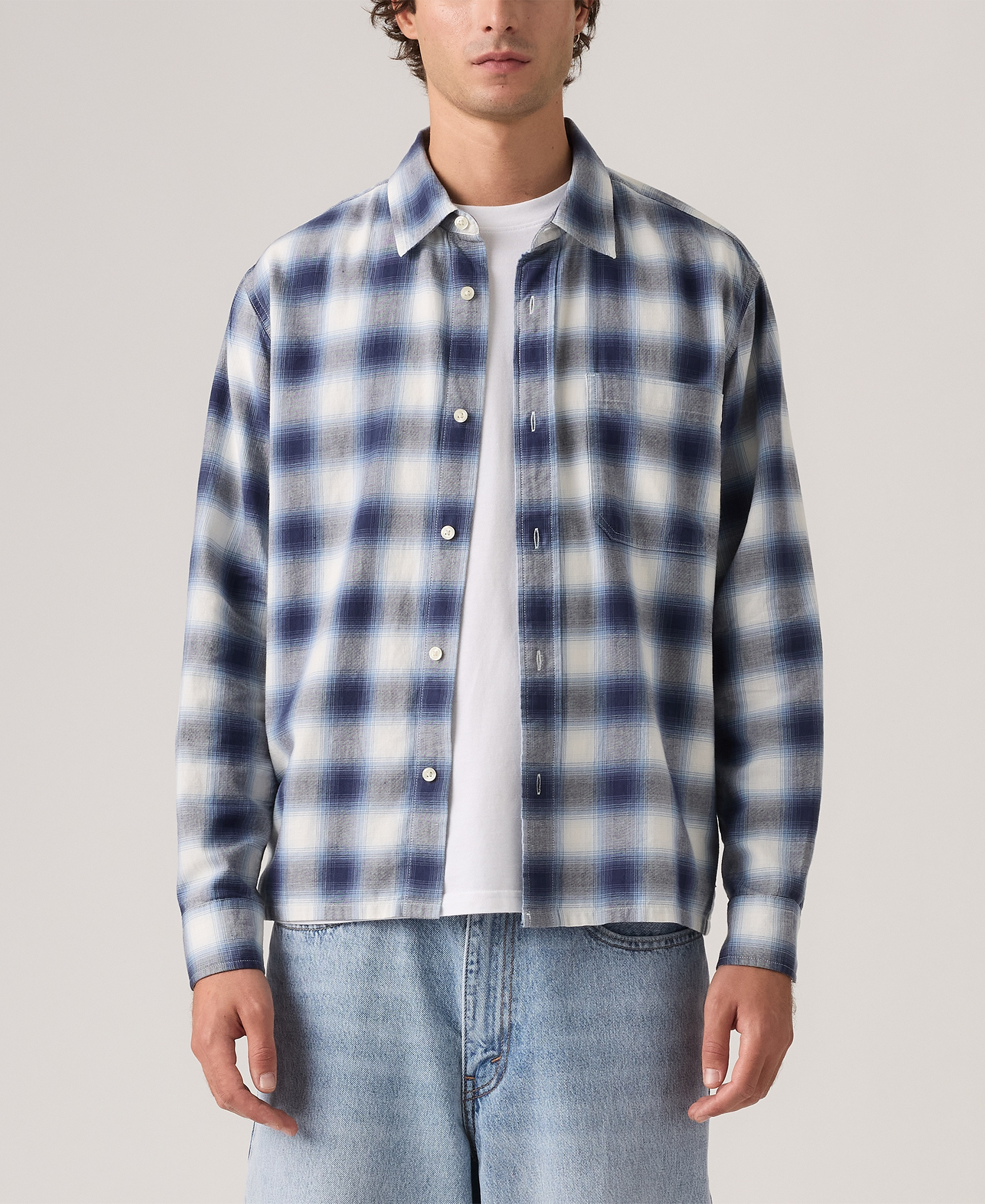 Levi's Men's Duboce Boxy Regular-Fit Overshirt - Blue/White