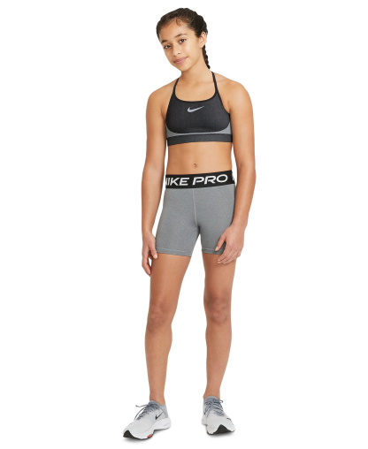 Nike Girls' 7-16 Pro Elastic Waist 3" Shorts - Carbon Heather Gray