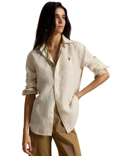 Polo Ralph Lauren Women's Classic-Fit Striped Linen Shirt - Dune Tan/White