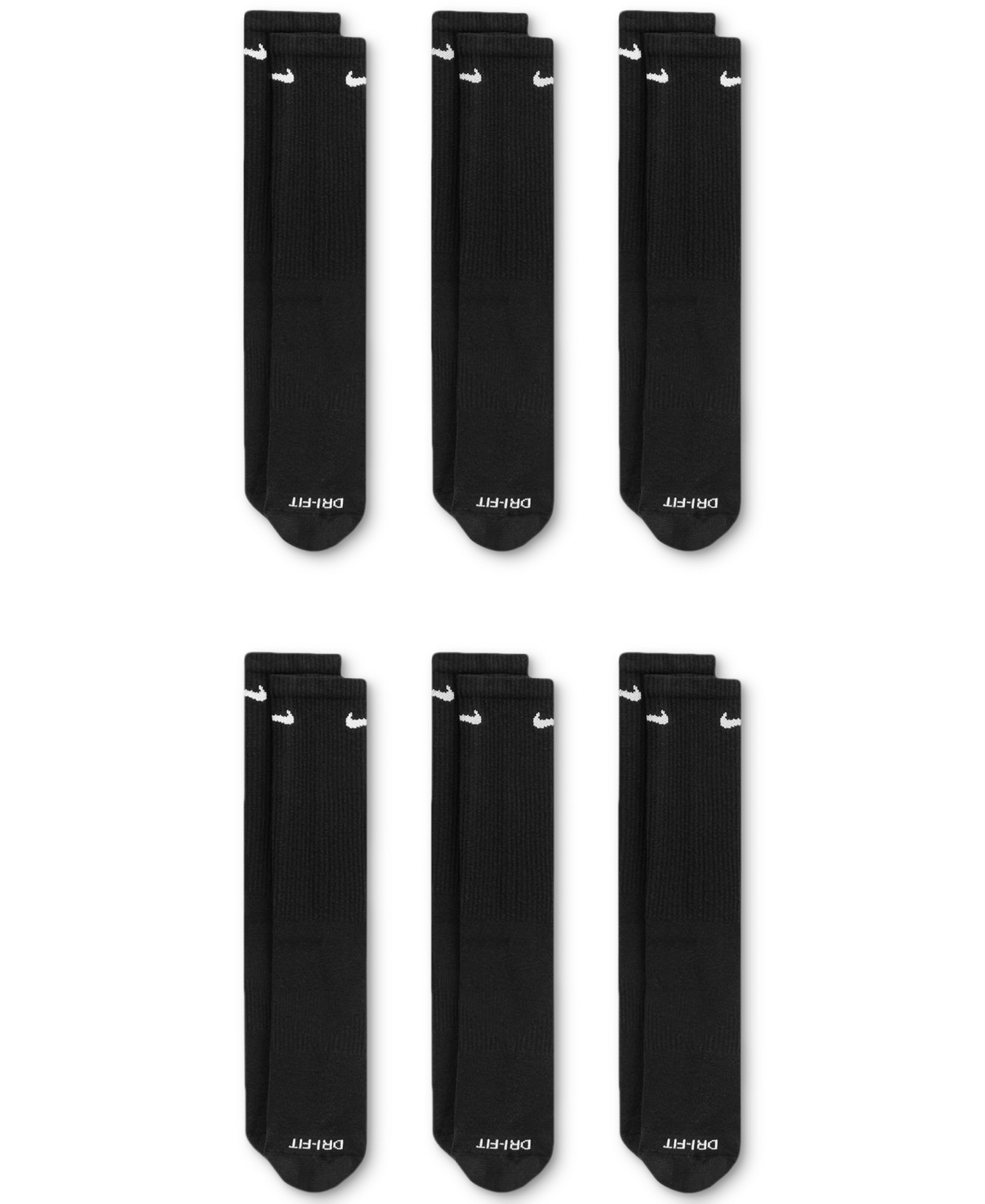 Nike Unisex Everyday Plus Cushioned Training Crew Socks, 6-Pack - Black