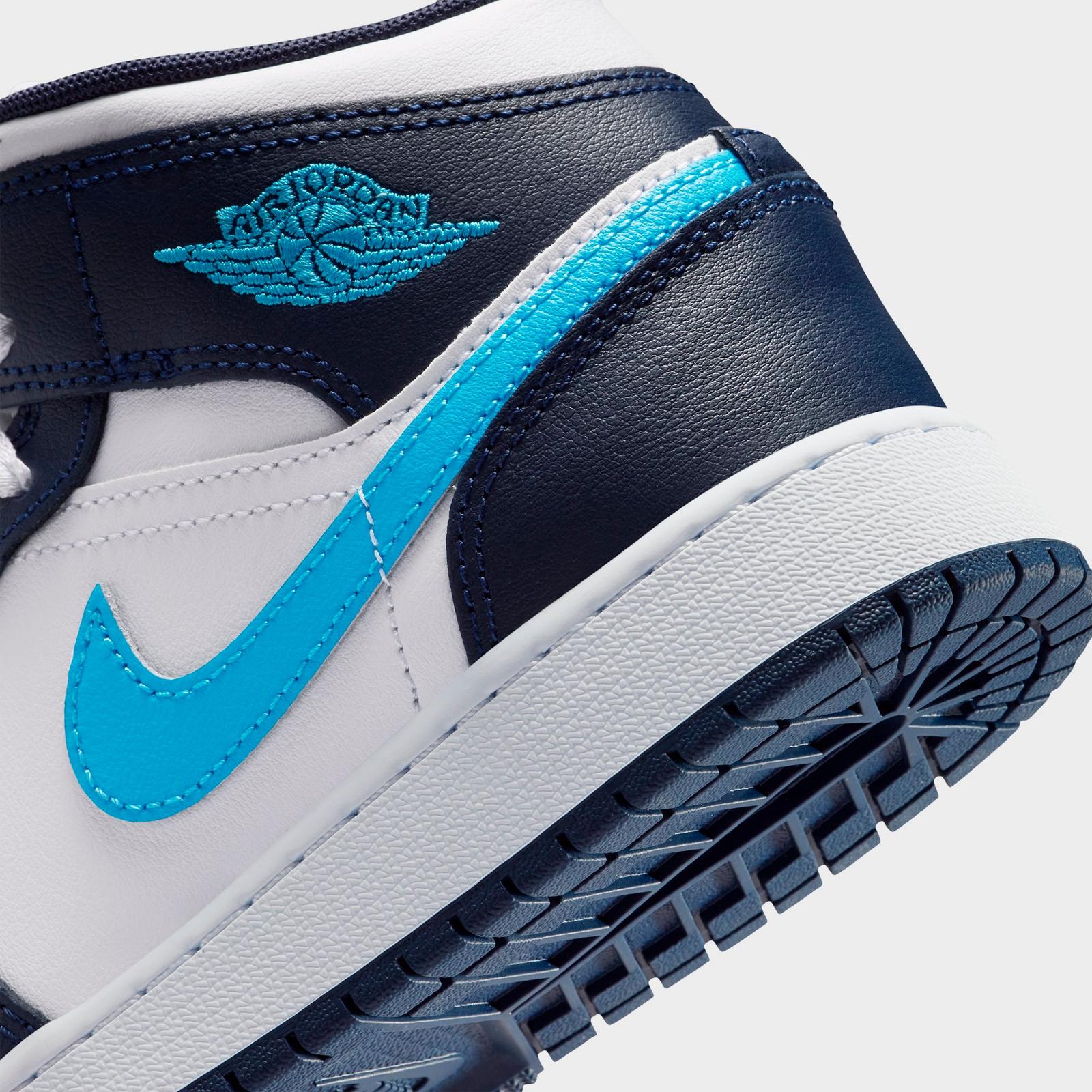 Big Kids' Air Jordan Retro 1 Mid Casual Shoes - Obsidian/White/Dark Powder Blue - view 3