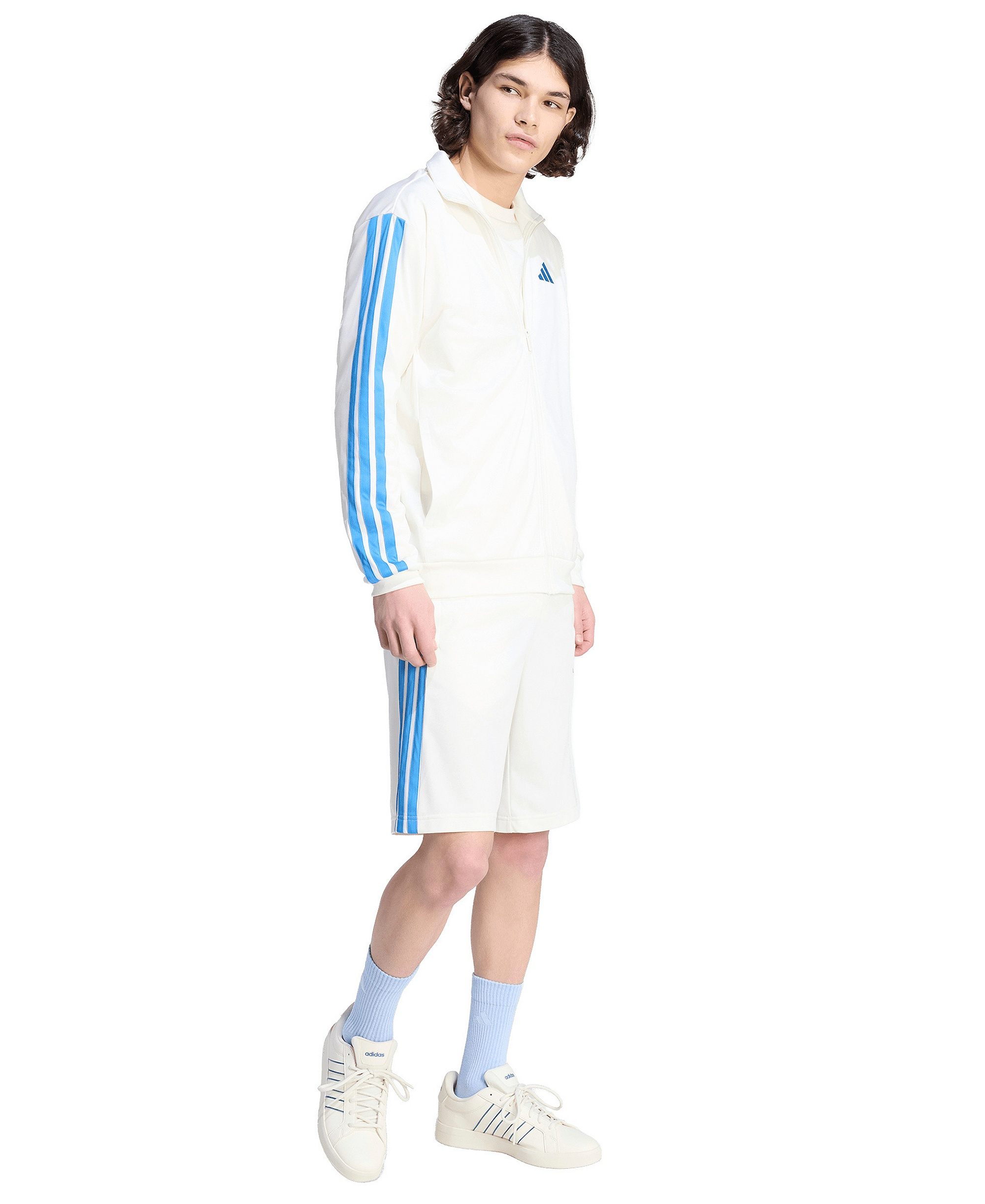 adidas Men's Three-Stripes 10" Tricot Shorts - Off White / Ray Blue