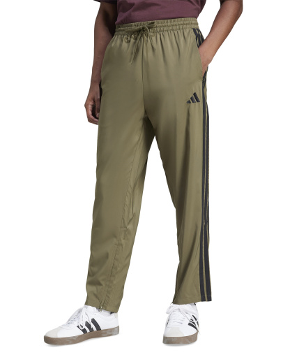 adidas Men's Stanford Essential Three-Stripes Open Hem Track Pants - Olive/blk