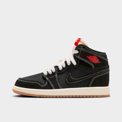 Little Kids' Air Jordan Retro 1 High OG Casual Shoes - Black/University Red/Sail/Gum Medium Brown - view 1
